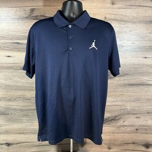 Jordan Polo Shirt Mens Large Navy Blue UNC Tar Heels Band Collar Snap Neck